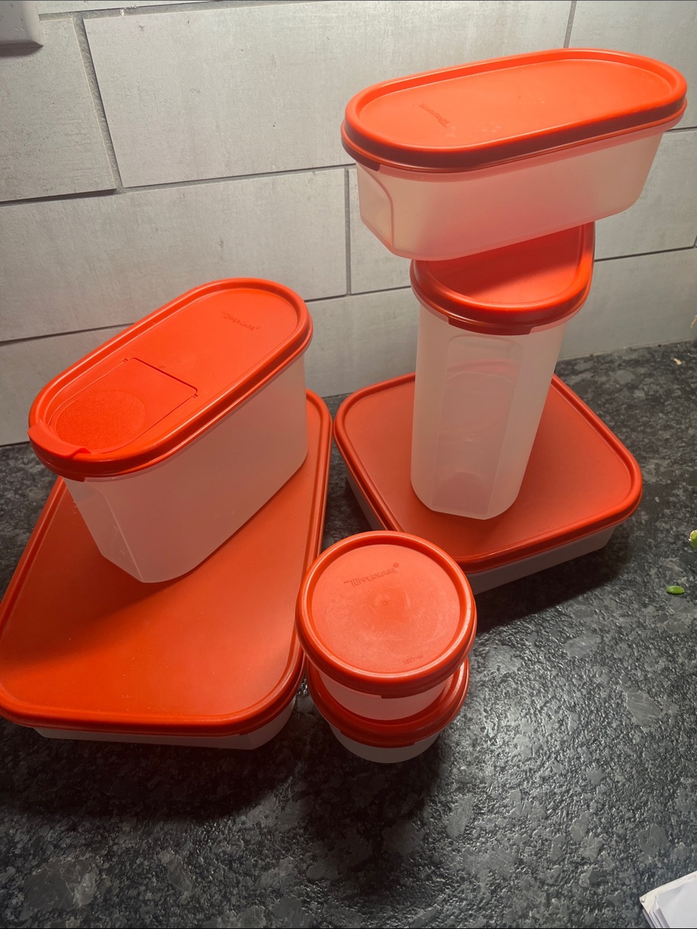 Set of 7 Vintage Tupperware Modular Mates Red Lid Stacking Storage Containers